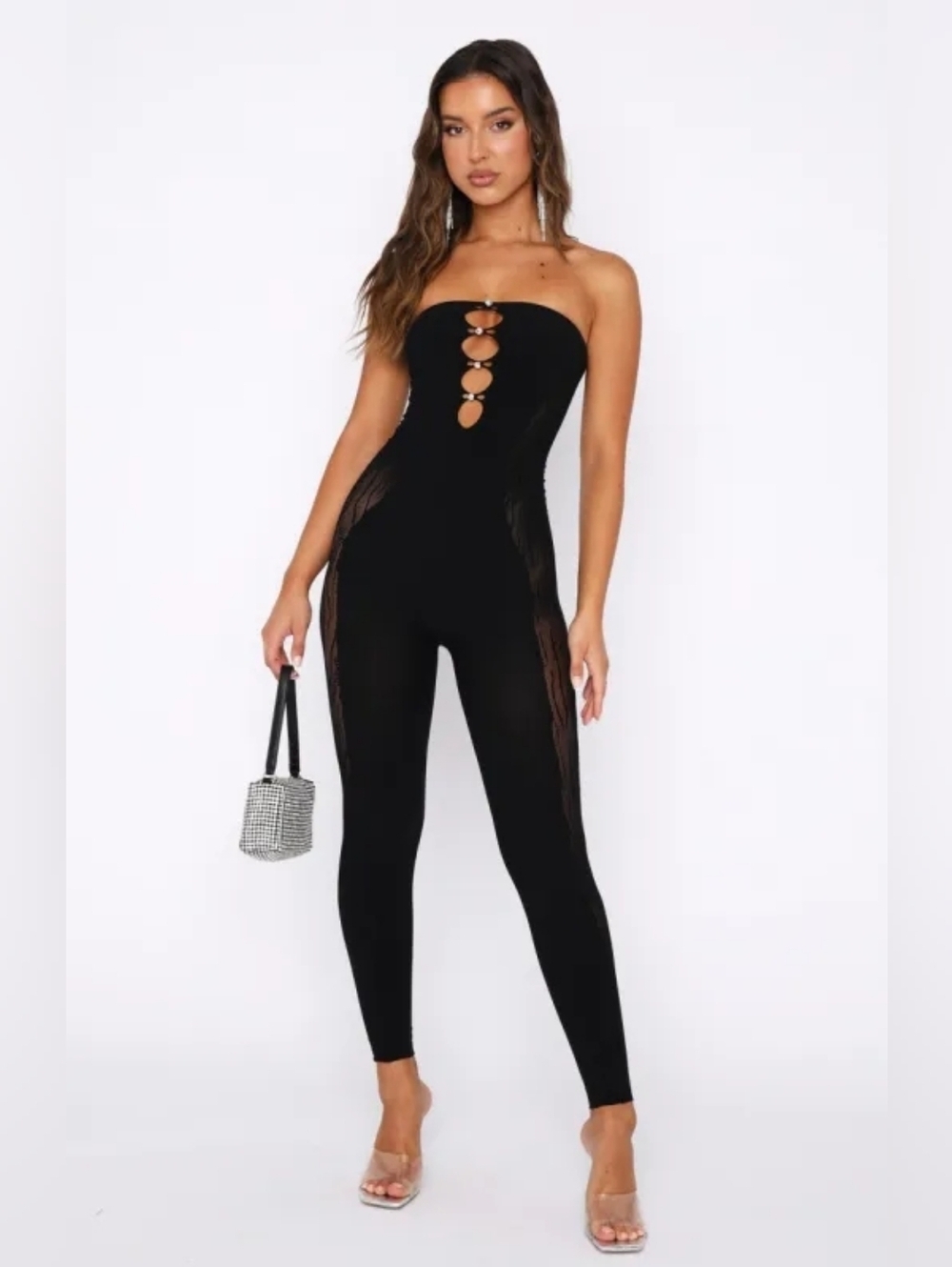 White Fox Boutique No Love Jumpsuit Black Stretchy ONE SIZE
